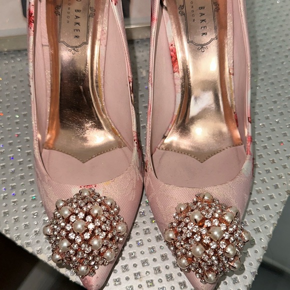 Ted Baker Shoes - Ted Baker Pink Floral Fabric Pump with Rose Gold Embellished Pumps